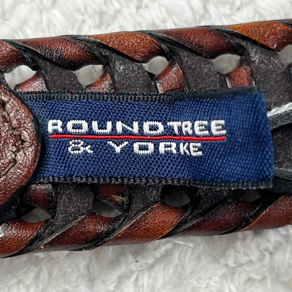 Roundtree & Yorke Mens Brown Braided Full Grain Cowhide Leather Belt 46 S65BR42B